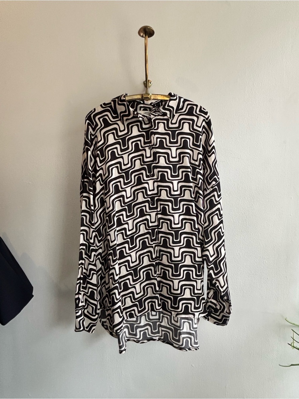 Black & White Geometric Long-Sleeve Oversized Shirt